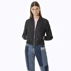 Black Quilted Bomber <b>Jacket</b> Women's Full Sleeve Zipper Closure Solid Color Autumn Wear Regular Length Polyester Material - Product Image 4