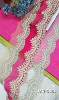 Dentelle brodée en voile 100 % coton, écologique, multicolore, fabriquée à la machine, avec bordure festonnée, motif floral vintage ethnique