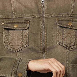 <b>Men's</b> Olive <b>Canvas</b> Shirt <b>Jacket</b> Stand Collar Zipper Closure Workwear Style Regular Fit Autumn Wear - Product Image 6
