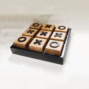 Jeu de puzzle en bois artisanal Tic Tac Toe avec blocs X et O, jeu de table compact, décoration d'intérieur, divertissement familial - Product Image 2