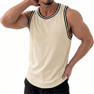 Wholesale <b>Men's</b> Muscle Tank Top Ribbed Fabric Sleeveless Fitness <b>Singlet</b> Custom Brand Trim Athletic Gym Wear Bulk OEM Tank Tops - Product Image 5