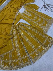 Traje Salwar Kameez Amarillo Bordado, Ropa Étnica Tradicional India y Pakistaní para Mujer, para Bodas y Fiestas - Product Image 5