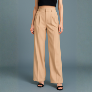 Pantalon large taille haute élégant et décontracté de couleur unie pour femme – Nouvelle collection en gros - Product Image 1