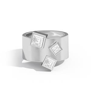Anillos de Cigarro con Diamantes Cultivados en Laboratorio, Corte Princesa, Engastados en Bisel, Oro Sólido de 14K y 18K, Bandas Geométricas de 10 mm de Ancho, Precio de Fábrica, Venta al Por Mayor - Product Image 6