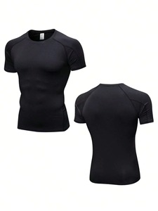 Camiseta de manga corta con estampado de camuflaje para hombre, corte ajustado, cuello redondo, secado rápido, deportiva, de poliéster tejido, longitud regular, algodón premium - Product Image 2