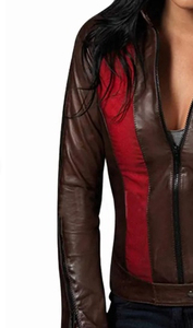 Vestes en cuir pour femmes de haute qualité, style zippé, couleur marron, avec votre propre logo. - Product Image 2