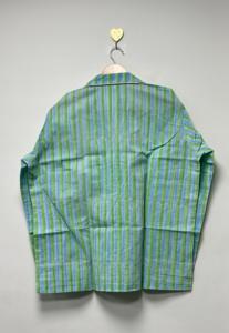 Womens <b>3</b> <b>Piece</b> Cotton Pajama <b>Set</b> Blue Green Striped Eco-Friendly Spring Summer Comfortable Fit Sleepwear <b>Lounge</b> Outfit - Product Image 6