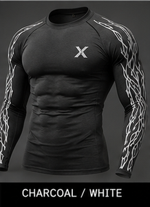 Custom Logo Long Sleeve Gym <b>Compression</b> <b>Shirt</b> Workou <b>Men</b> Quick Dry Spandex Polyester Printed Front X Logo Full Sleeve Sport Shir - Product Image 2