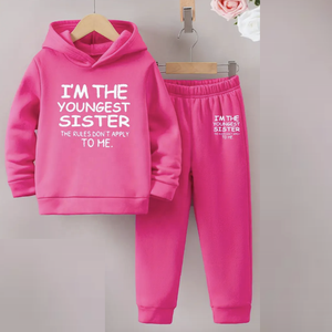Conjunto de ropa informal para niñas, Sudadera con capucha y pantalones largos con estampado de alfabeto de dibujos animados, forro polar de punto de poliéster, diseño holgado de manga larga para invierno - Product Image 2