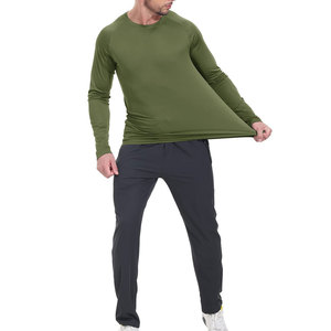 Camiseta de Manga Larga para Hombre, Color Verde Oliva, de Secado Rápido, Tejido de Punto, Corte Regular, Cuello Redondo, Estilo Casual, Color Sólido - Product Image 5