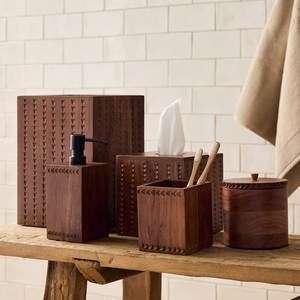 Raw Wooden Bathroom Toothbrush <b>Holder</b> Rectangle Minimalist Style Stand for Toothbrushes <b>Makeup</b> <b>Brushes</b> and Accessories - Product Image 3