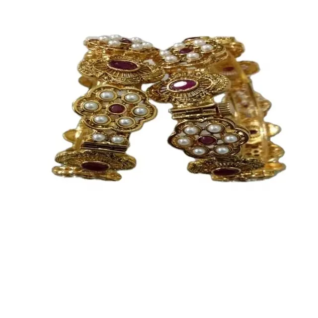 Moti bianco con pietra rossa Kundan set di gioielli in ottone placcato oro per donne e ragazze Bijoux qualsiasi momento indossare bracciali versare femmes