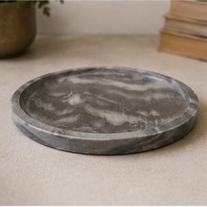 Plateau de rangement rond minimaliste en marbre, décoration d'intérieur, design durable pour salon, toutes saisons - Product Image 2