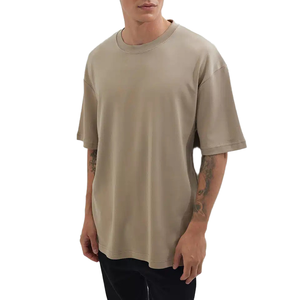 Camiseta de Punto Casual para Hombre, Color Beige, Cuello Redondo, Manga Corta, Talla Grande, 100% Algodón Jersey, Largo Regular - Product Image 1