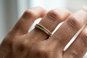 Bague minimaliste à double bande en diamant de laboratoire taille ronde, or massif 14 carats, alliance de mariage, bijoux fins, cadeau de promesse - Product Image 3
