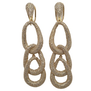 Boucles d'oreilles modernes à trois ovales en or jaune 14 carats avec diamants naturels, 10,00 TCW, taille brillant, certifiées IGI, pour enfants - Product Image 5