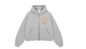 Sweat à capuche personnalisé, effet vieilli, coupe ample et carrée, épaules tombantes, broderie de strass, motif avant gris, en molleton bouclette - Product Image 3