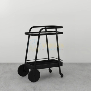 <b>Metal</b> Bar <b>Trolley</b> Rolling Drink Cart Two Tier Beverage Storage Rack <b>with</b> <b>Wheels</b> for Hotel Living Room - Product Image 2