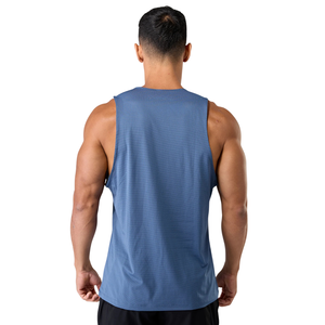 Camiseta sin mangas azul mate para hombre, transpirable, de malla, ajustada, para gimnasio, entrenamiento, fitness, deportes, OEM, al por mayor - Product Image 4