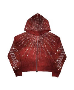 Custom 100% French Terry Rhinestone Regular Cremallera Unisex Sudadera con capucha - Product Image 1