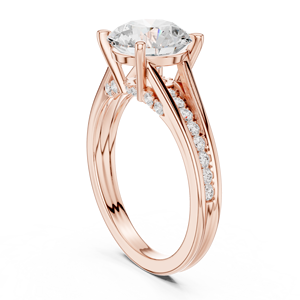 Rose Gold Round Cut <b>Diamond</b> Engagement <b>Ring</b> with Double Pavé Band for Women Bridal Fine Jewelry - Product Image 3