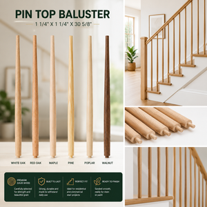 ราวบันไดไม้แบบดั้งเดิม ยี่ห้อ EFS รุ่น Pin Top Baluster ขนาด 1 1/4 x 30 5/8 นิ้ว  ติดตั้งง่าย ทาสีได้ ทำจากไม้โอ๊คแท้ ปรับได้ - Product Image 2