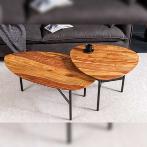 Mesa de Centro Moderna y Ecológica de Madera de Sheesham, 90 cm, Acabado en Piedra Marrón, Triangular, Mueble para el Hogar - Product Image 3