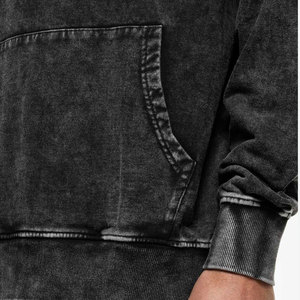 <b>Men's</b> Oversized Washed Black Hooded Sweatshirt Regular <b>Sleeve</b> Solid Color French Terry Cotton <b>Hoodie</b> Autumn Wear - Product Image 6