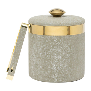 This Luxurious Leather Pasting Ice <b>Bucket</b> features Polished Gold Accents a Secure <b>Lid</b> & Matching Tongs for Upscale Bars Parties - Product Image 1