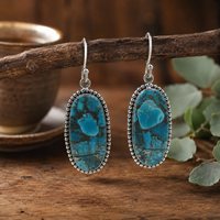 Pendientes Colgantes Tribales de Plata Pura 925 con Turquesa Azul del Suroeste, Chapados en Oro Rosa y Oro Amarillo, Joyería Hecha a Mano para Mujer