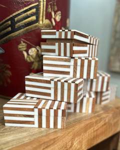 Handmade Wooden Box Set Rectangle Modern Inlay Design Tabletop Decoration Craft Gift - Product Image 2