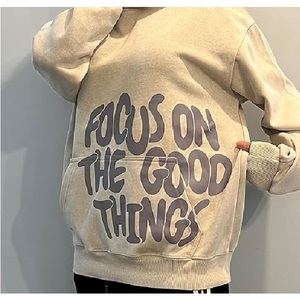 Focus On The Good Things Sweat-shirt à capuche oversize unisexe en coton French Terry, style décontracté, style automne - Product Image 4