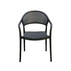 Fauteuil noir moderne à dossier arrondi |   Chaise de patio empilable en résine rembourrée de mousse pour café, usage commercial, luxe, terrasse urbaine - Product Image 1