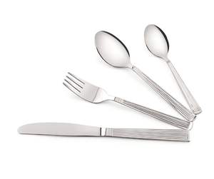Ensemble de couverts en acier inoxydable écologique 4 pièces, couteau, fourchette, cuillère à table, cuillère à thé, finition polie miroir, ligne argentée - Product Image 3