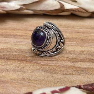 แหวนอะมีทิสต์ประดับตกแต่งอย่างสวยงาม แหวนทองเหลืองสำหรับผู้หญิง ชุบเงินออกซิไดซ์ ดีไซน์ลายดอกไม้สไตล์ชาติพันธุ์ ขายส่ง - Product Image 2