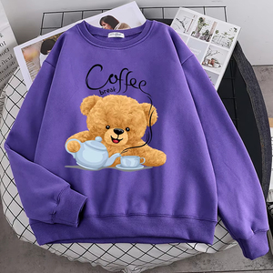 Sudadera con capucha para mujer, nueva, de calidad, estilo casual, con estampado de oso de peluche preparando café, holgada y suave - Product Image 4
