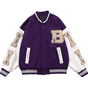 Vente en gros de haute qualité Patchwork Letterman Varsity Jackets Baseball Jacket Men Manteau en cuir de laine pour hommes - Product Image 1