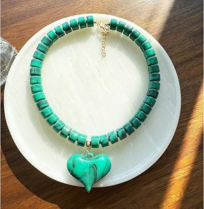 Necklace for Women Big Heart <b>Bead</b> Necklaces <b>Large</b> Statement <b>Beads</b> Choker Neck Costume Jewelry Summer - Product Image 2