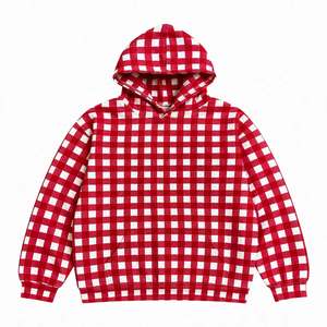 Sudadera con Capucha a Cuadros para Mujer, Personalizada, Roja y Blanca, con Estampado a Cuadros, Informal, de Manga Larga, con Bolsillo Tipo Canguro - Product Image 6