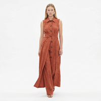 Nouvelle mode d'été Robe longue blazer sans manches pour femme en mélange de lin, à col à revers, boutonnée, avec ourlet ajouré, personnalisable, vente en gros