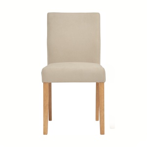 Chaise de salle à manger en tissu mohair, adaptée aux animaux de compagnie, avec pieds en chêne malaisien naturel, rembourrée beige, KD Japandi Nordic - Product Image 4