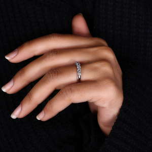 Round Brilliant Cut Moissanite Half <b>Eternity</b> Band Minimalist Wedding <b>Ring</b> Dainty Stacking Band Prong Setting <b>Silver</b> Women's - Product Image 6