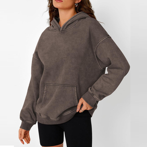 Sudadera con capucha de forro polar para mujer, diseño personalizado con logotipo, talla grande, lavado ácido, la más vendida para invierno - Product Image 3
