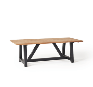 Mesa de Comedor de Madera de Teca Sólida para Exteriores con Estructura de Metal Negro, Mesa de Jardín Industrial, Mesa de Patio Minimalista Rectangular - Product Image 2