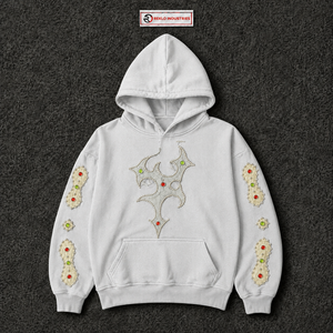 Oversized <b>Silver</b> Gothic Hoodie With Studded <b>Cross</b> Design Rhinestone Embellished Sleeves Unisex Streetwear Pullover Sweatshirt - Product Image 5