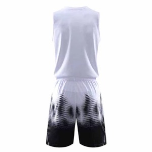 Tenue de Basketball Personnalisée Blanche et Noire pour Hommes – Ensemble Maillot Col V et Short Sublimé Demi-Tons – Kit de Vêtements de Sport Respirant pour Équipe - Product Image 3
