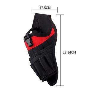 Portable Heavy Duty Black Tool Bag With Red Drill Holster And Bit Pockets For Electrician Canvas Pouch Technician Use - Product Image 3