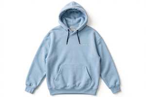 Sweat-shirt à capuche oversize bleu clair pour homme, pull-over décontracté uni avec poche avant - Product Image 3