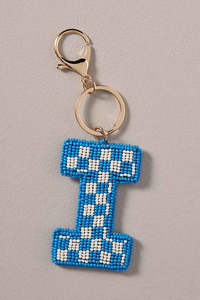 Llavero con inicial G bordado con cuentas de semilla rosa y blanca a cuadros, hecho a mano, clásico, ecológico, para boda, colgante para bolso, accesorio de joyería - Product Image 6