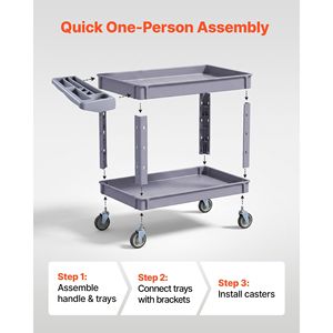 Chariot utilitaire robuste, capacité de 550 lb, chariot de service à 2 niveaux avec roues pivotantes à 360° et 2 freins - Product Image 6